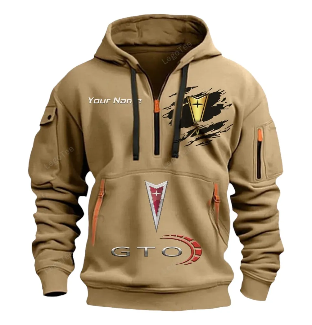 Grand Tourer Hoodie Half Zipper, Streetwear Fan Hoodie CAR113 - Khaki - Image 2