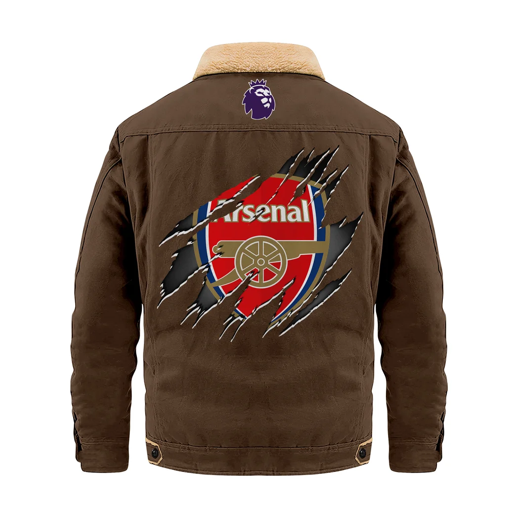 Gunners Pride Jacket Fur Collar Fleece, Everyday Fan Lifestyle Jacket HVN1390AR - Coffee - Image 3