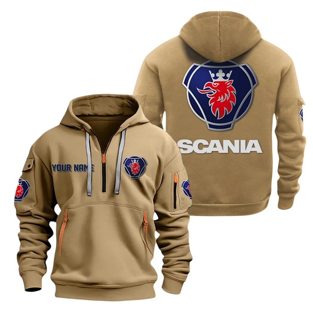 Heavy-Duty Truck Hoodie Half Zipper, True Fan Hoodie CAR200 - Khaki - Image 2