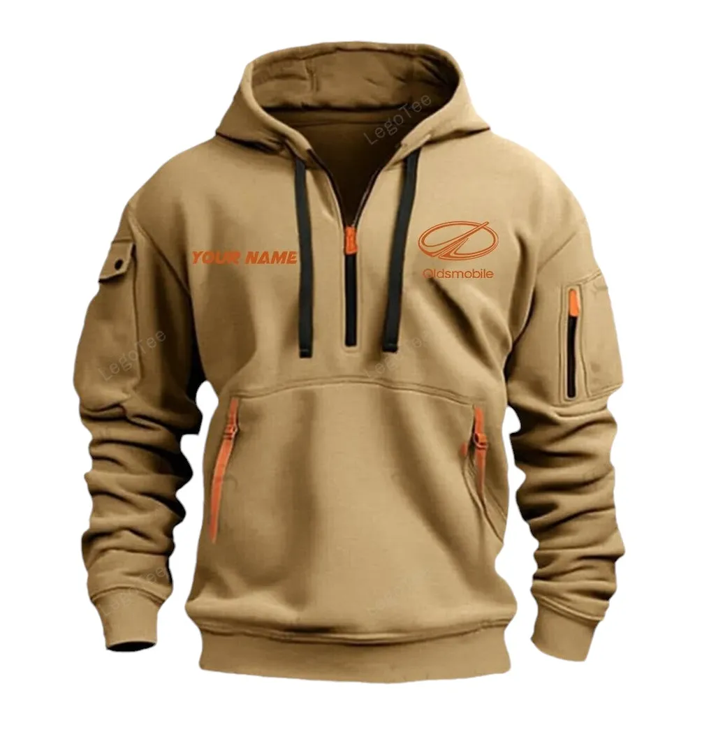 Heritage Vehicle Hoodie Half Zipper, Bold Fan Hoodie CAR042 -Khaki - Image 2