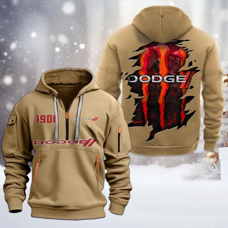 High-Automobile Hoodie Half Zipper, Bold Fan Hoodie CAR198 - Khaki - Image 2