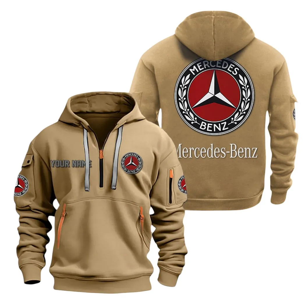 High-End Coupe Hoodie Half Zipper, Athletic Fan Half-Zip Hoodie CAR200 - Khaki - Image 2