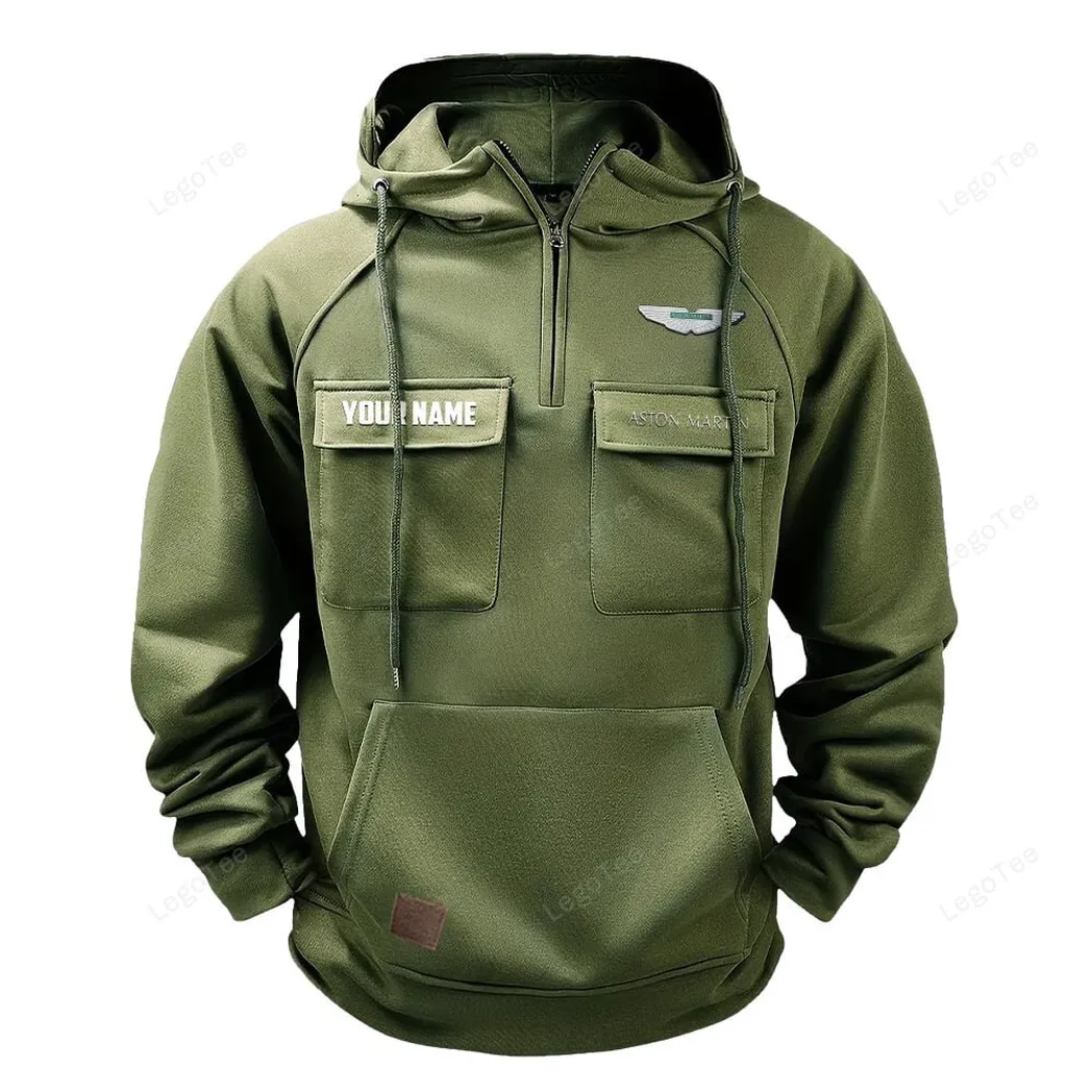 High-End Sports Car Tactical Quarter Zip Hoodie, Exclusive Logo Hoodie For Car Enthusiasts CAR109 - Army Green - Image 2
