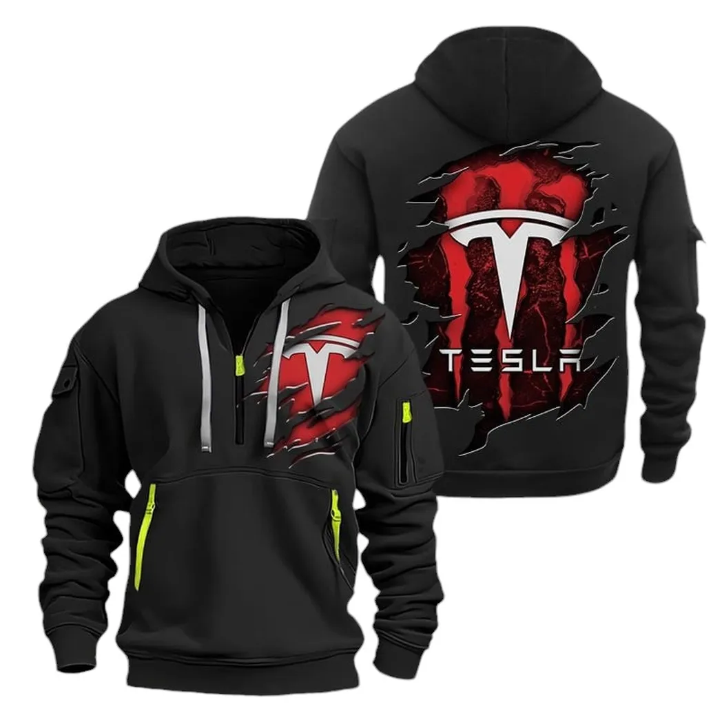 High-Tech Auto Hoodie Half Zipper, Supporter Style Half-Zip Hoodie CAR021 -Black - Image 2