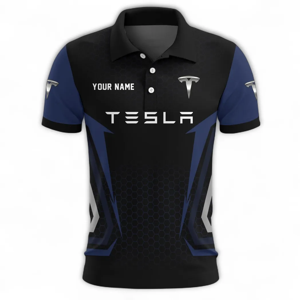 High-Tech Auto Polo Shirt, Sporty Everyday Button Shirt CAR526 - Navy - Image 2