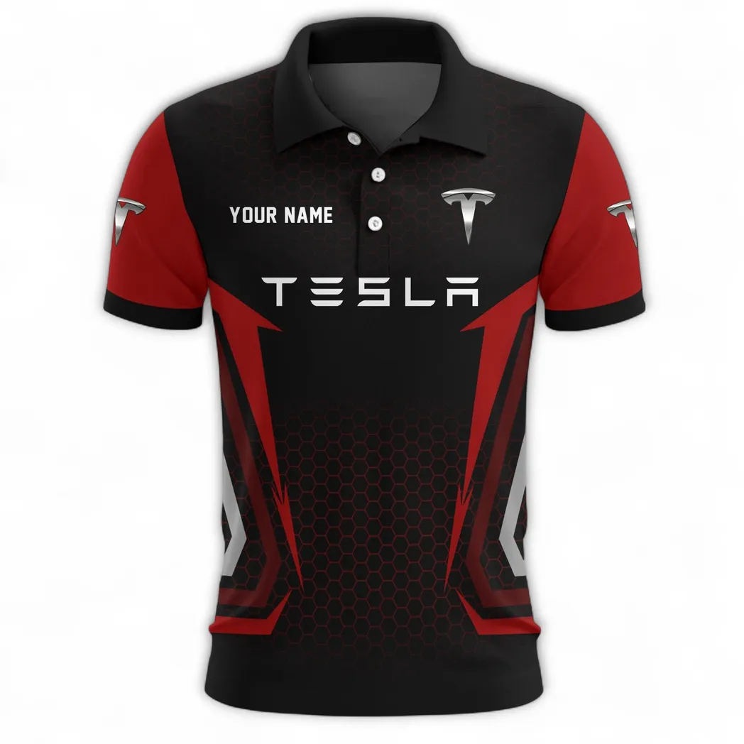 High-Tech Auto Polo Shirt, Sporty Everyday Button Shirt CAR526 - Red - Image 2