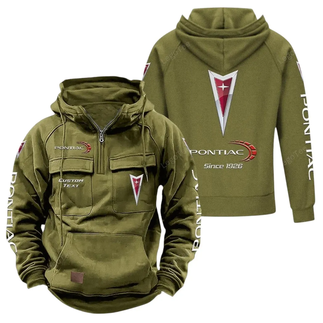 Historic American Ride Tactical Quarter Zip Hoodie, Exclusive Logo Hoodie For Car Enthusiasts CAR960 - Army Green - Image 2