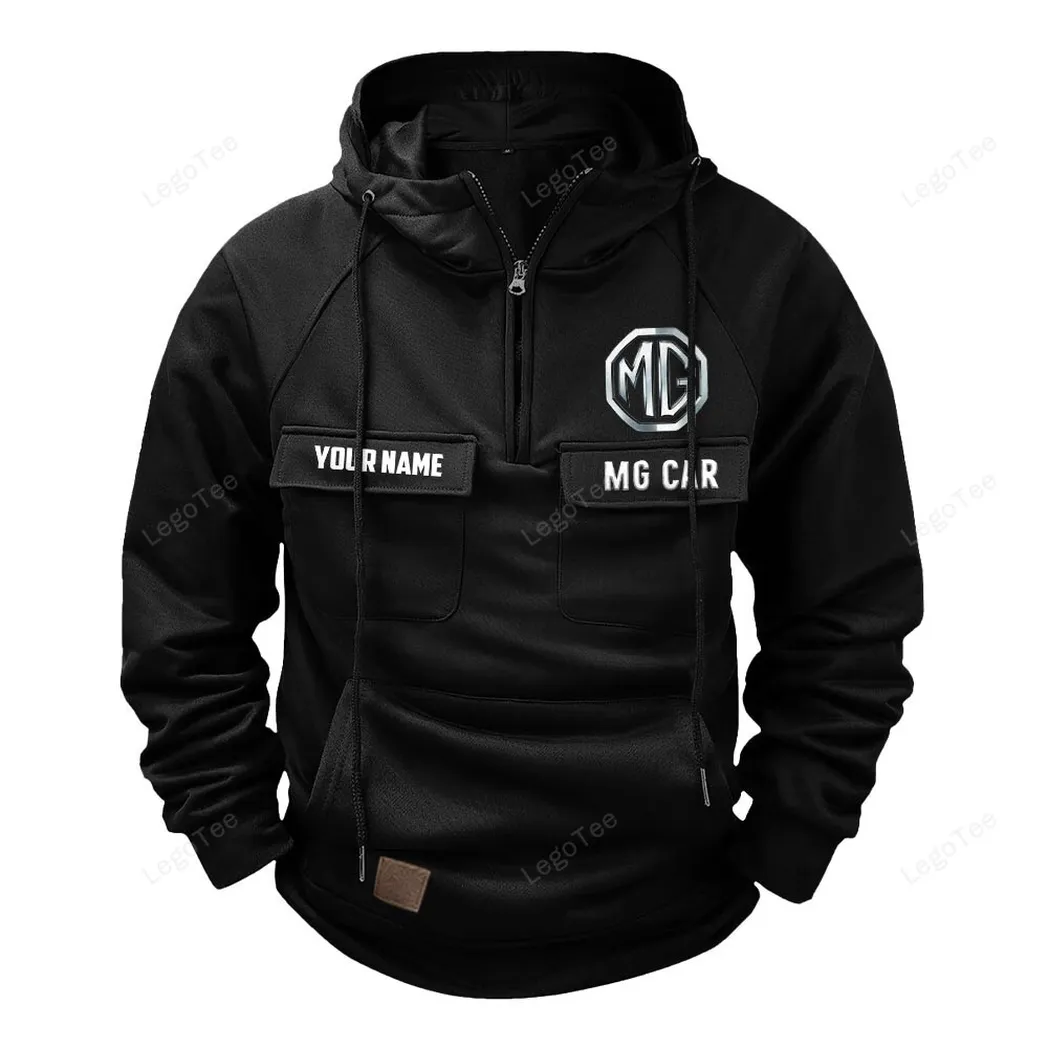 Historic Automobile Tactical Quarter Zip Hoodie, Exclusive Logo Hoodie For Car Enthusiasts CAR109 - Black - Image 2