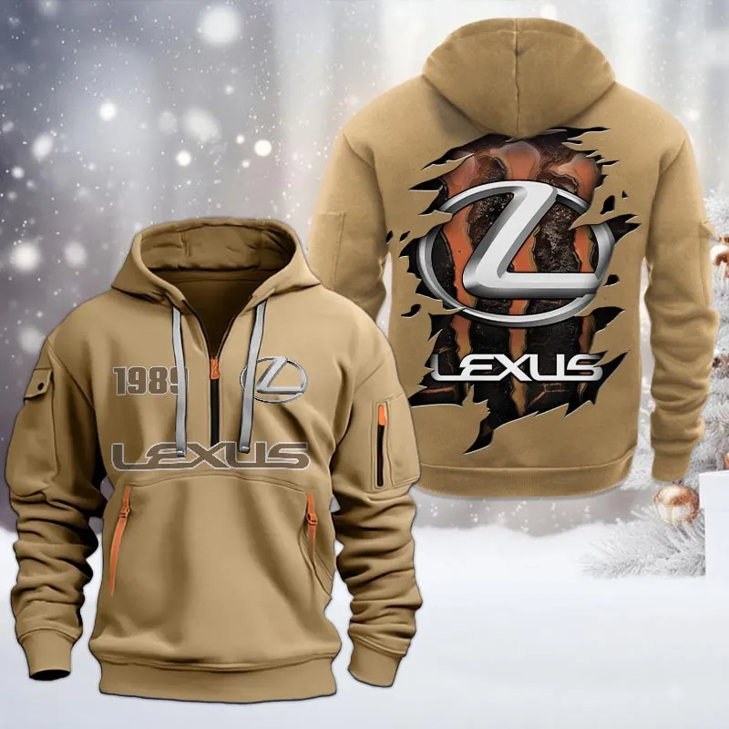 Hybrid Luxury Car Hoodie Half Zipper, Supporter Style Half-Zip Hoodie CAR198 - Khaki - Image 2