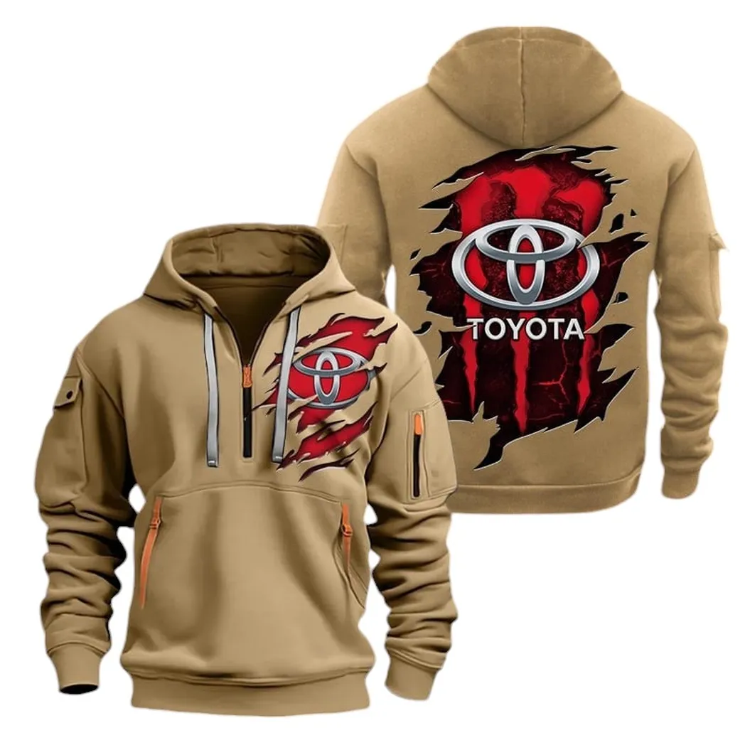 Hybrid Vehicle Hoodie Half Zipper, Performance Fan Hoodie CAR021 -Khaki - Image 2