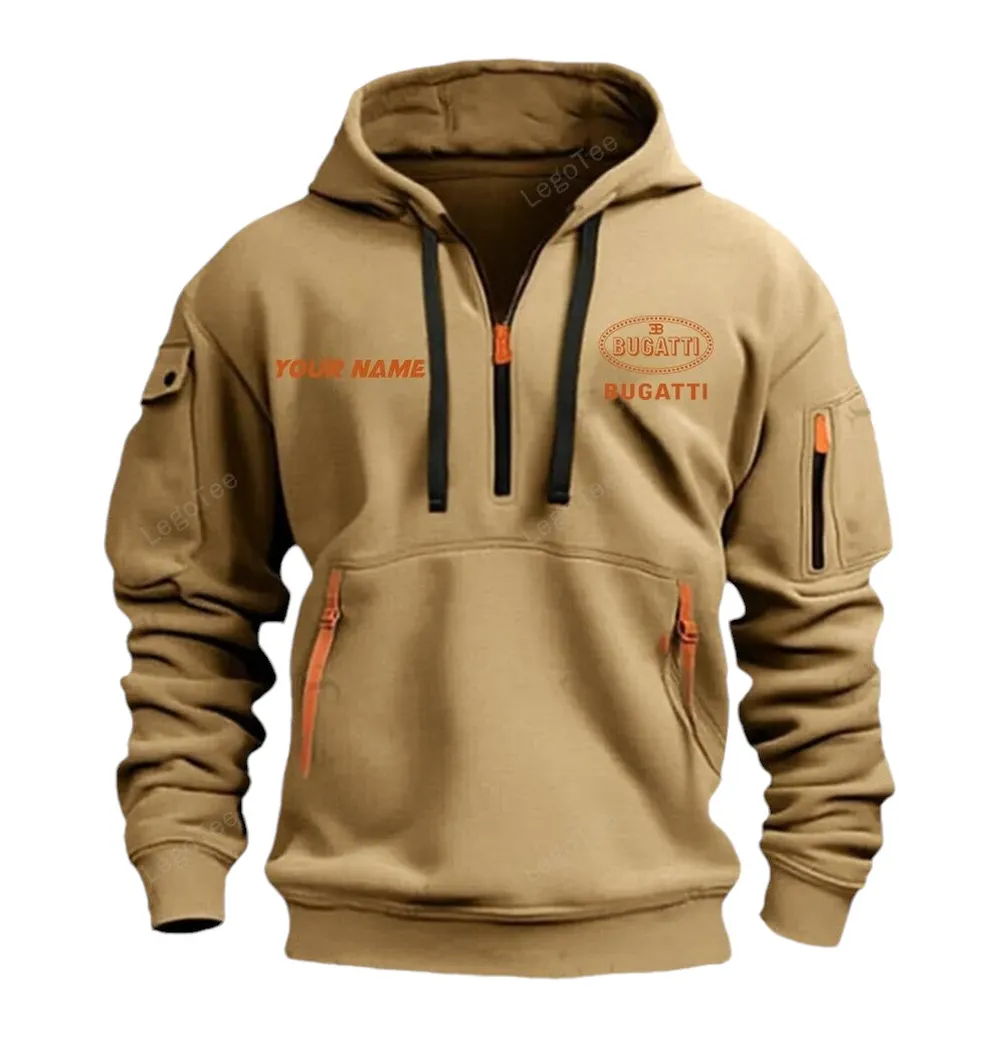 Hypercar Hoodie Half Zipper, Performance Fan Hoodie CAR042 -Khaki - Image 2
