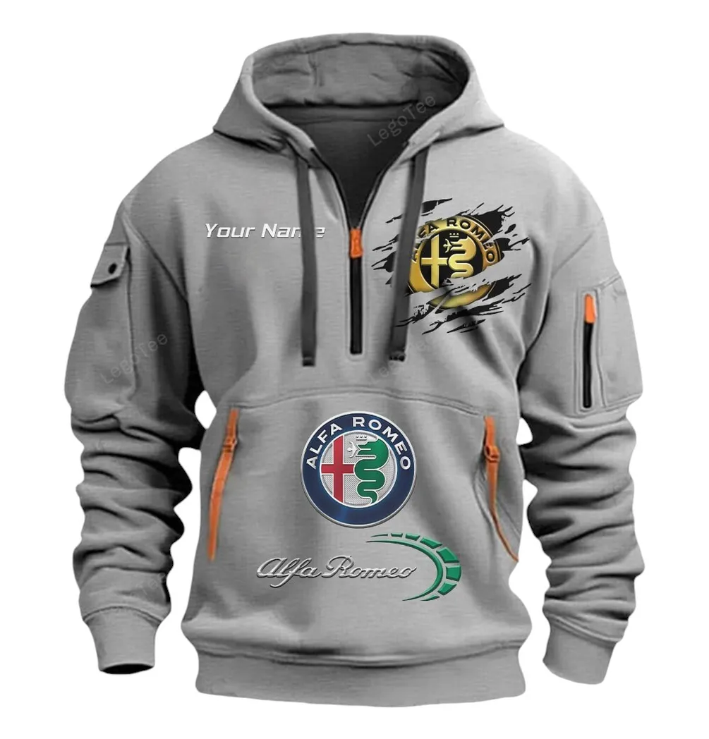 Italian Classic Hoodie Half Zipper, Bold Fan Hoodie CAR113 - Gray - Image 2