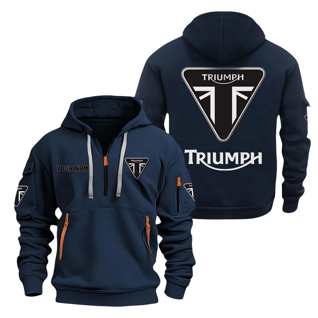 Legendary Two-Wheeler Hoodie Half Zipper, Warm Up Hoodie CAR200 - Navy - Image 2