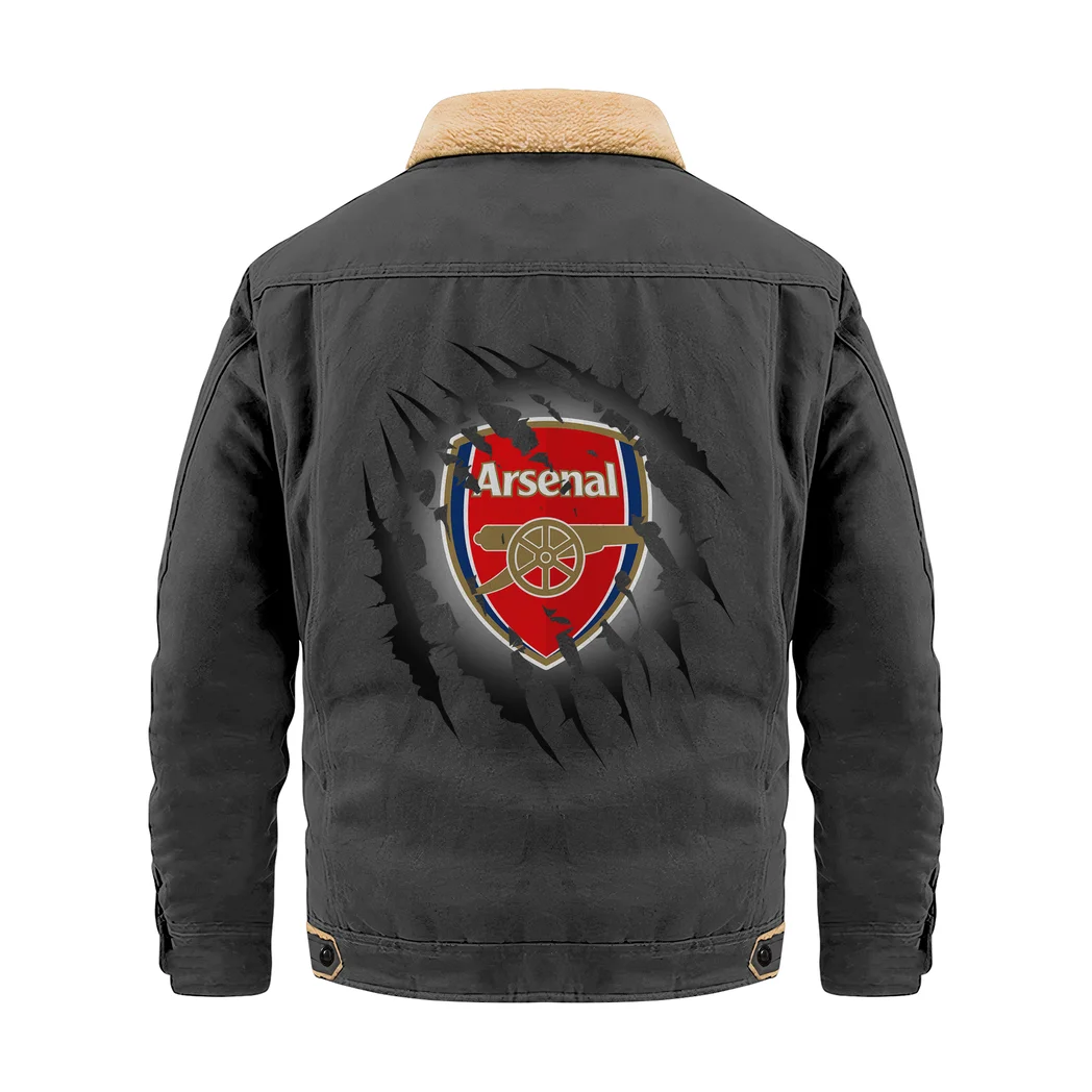 London Red Army Jacket Fur Collar Fleece, Victory-Ready Fan Wear HVN1317AR - Dark Gray - Image 4
