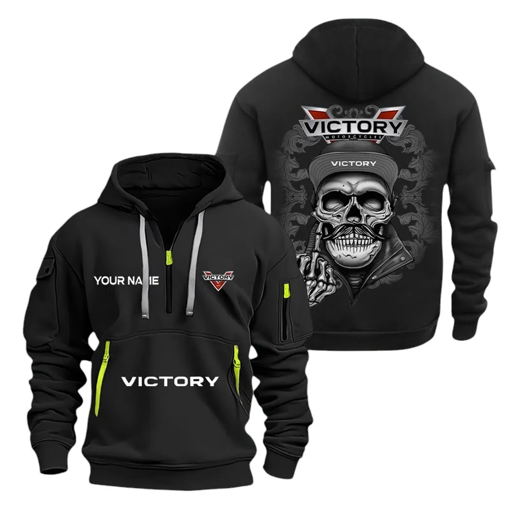 Long-Distance Bike Hoodie Half Zipper, Casual Sport Half-Zip Hoodie CAR166 - Black - Image 2