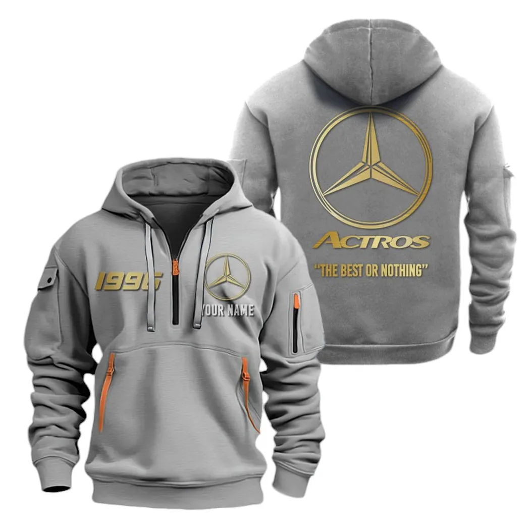 Long-Haul Truck Hoodie Half Zipper, Athletic Fan Half-Zip Hoodie CAR019 -Gray - Image 2