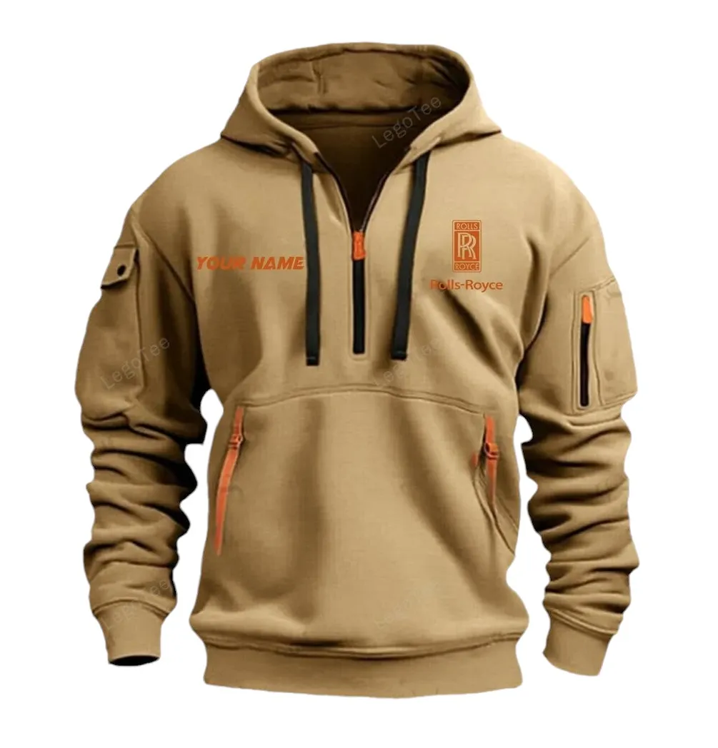 Luxury Auto Hoodie Half Zipper, Casual Sport Half-Zip Hoodie CAR042 -Khaki - Image 2