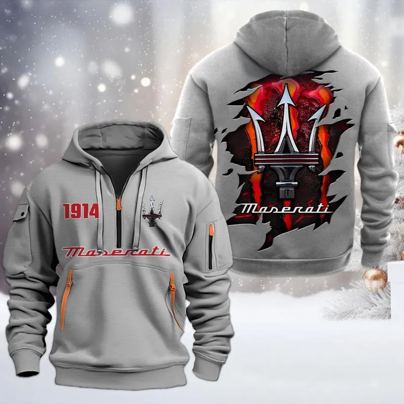 Luxury Car Hoodie Half Zipper, Everyday Comfort Half-Zip Hoodie CAR198 - Gray - Image 2