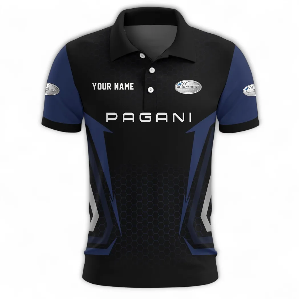 Luxury Car Polo Shirt, Sporty Comfort Button Shirt CAR526 - Navy - Image 2