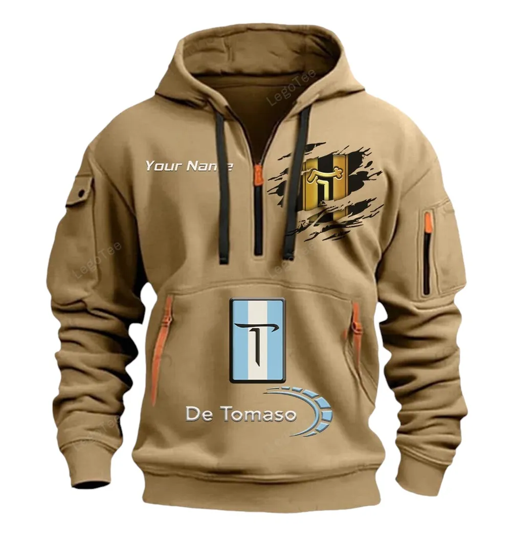Luxury Muscle Hoodie Half Zipper, Athletic Fan Half-Zip Hoodie CAR113 - Khaki - Image 2