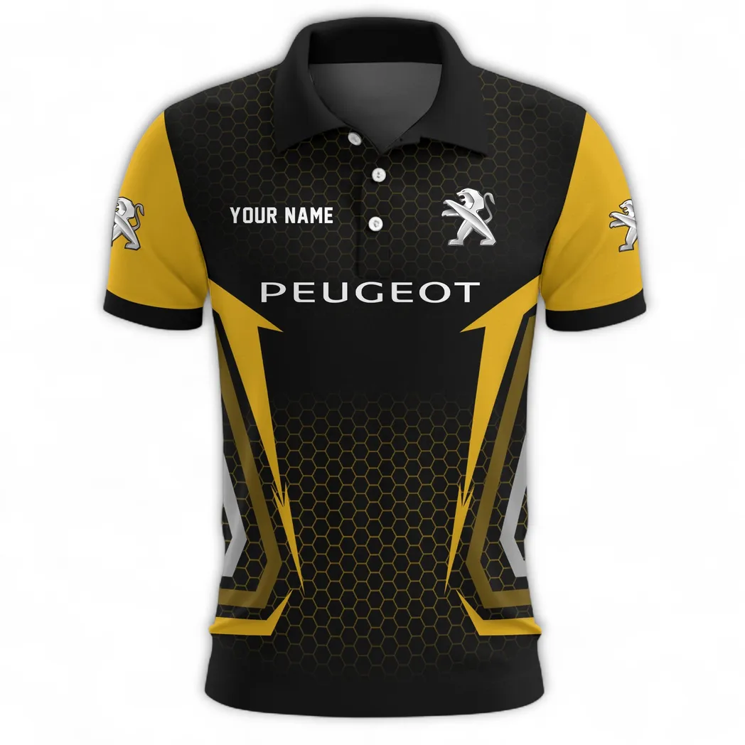 Mid-Size Car Polo Shirt, Sporty Urban Button Shirt CAR526 - Yellow - Image 2