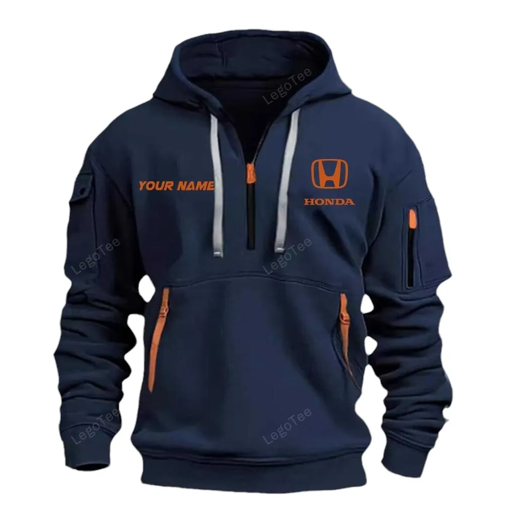 Mid-Size Vehicle Hoodie Half Zipper, Sporty Fan Half-Zip Hoodie CAR042 -Navy - Image 2