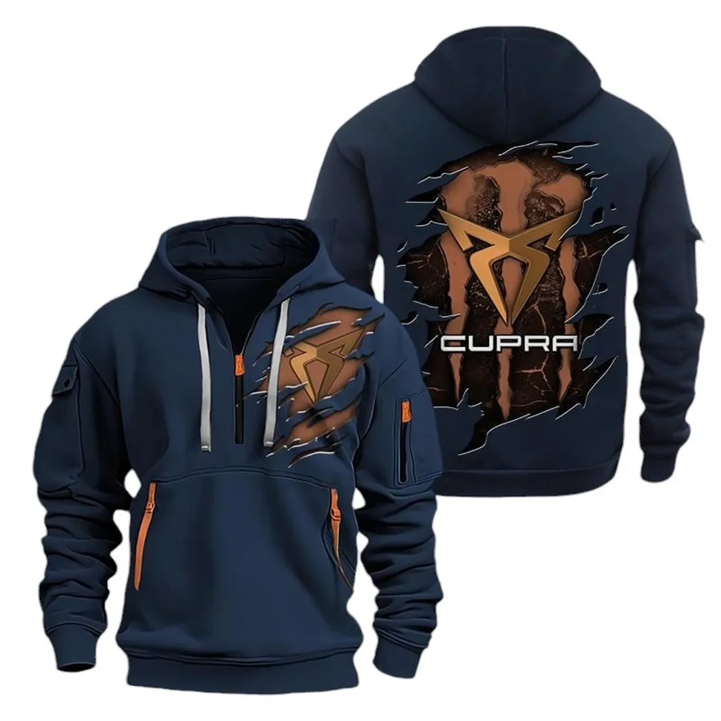 Modern Car Hoodie Half Zipper, Supporter Style Half-Zip Hoodie CAR021 -Navy - Image 2