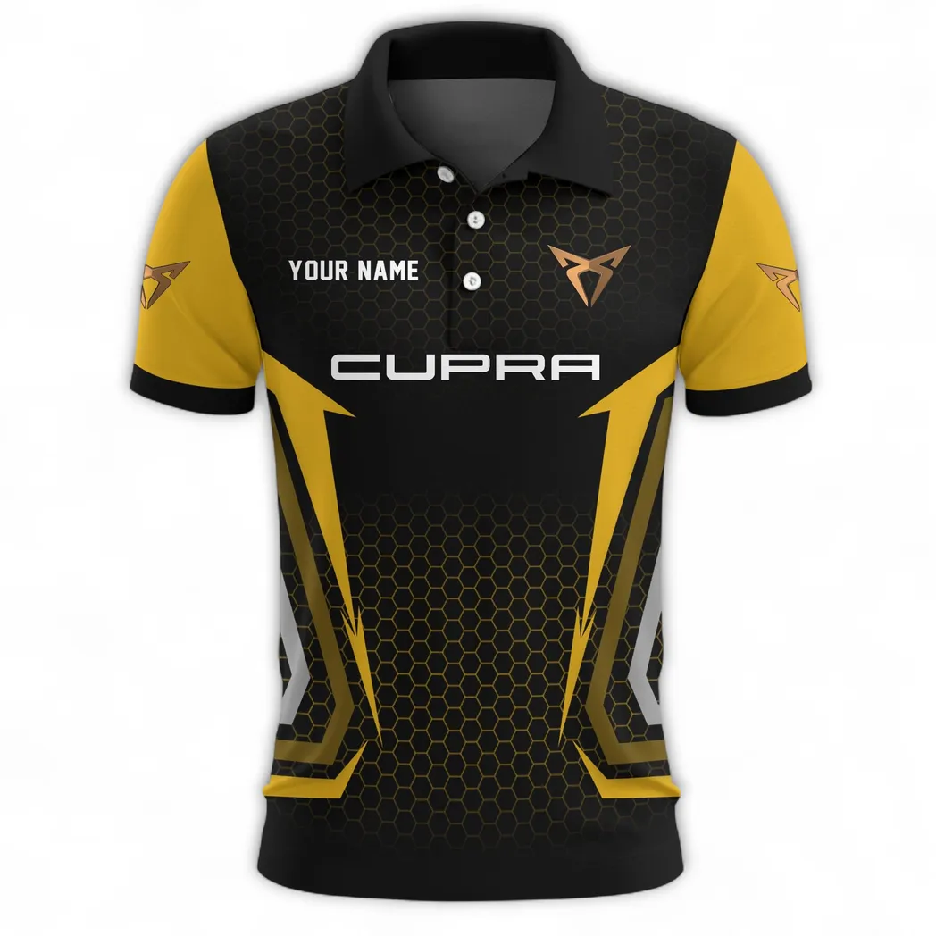 Modern Car Polo Shirt, Urban Relaxed Fit Button Shirt CAR526 - Yellow - Image 2