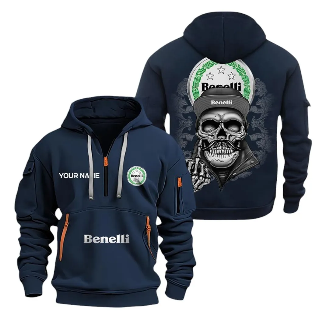Modern Cruiser Hoodie Half Zipper, Streetwear Fan Hoodie CAR166 - Navy - Image 2