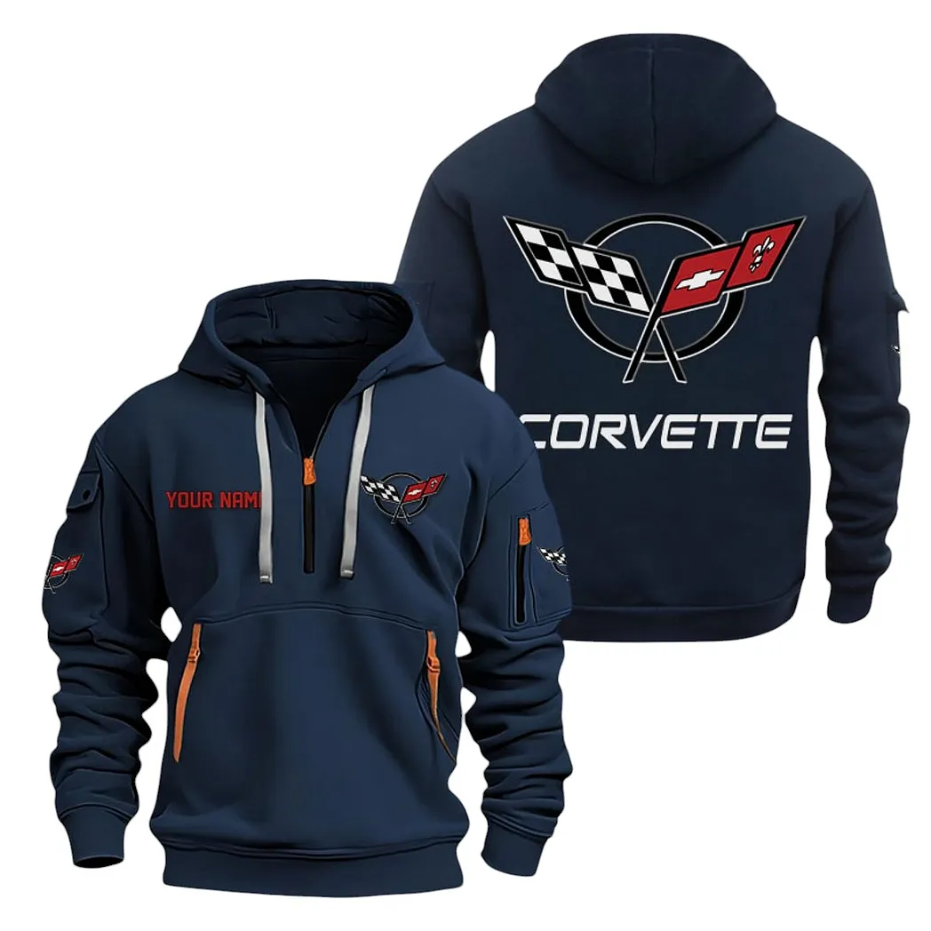 Modern Muscle Car Hoodie Half Zipper, Supporter Style Half-Zip Hoodie CAR200 - Navy - Image 2