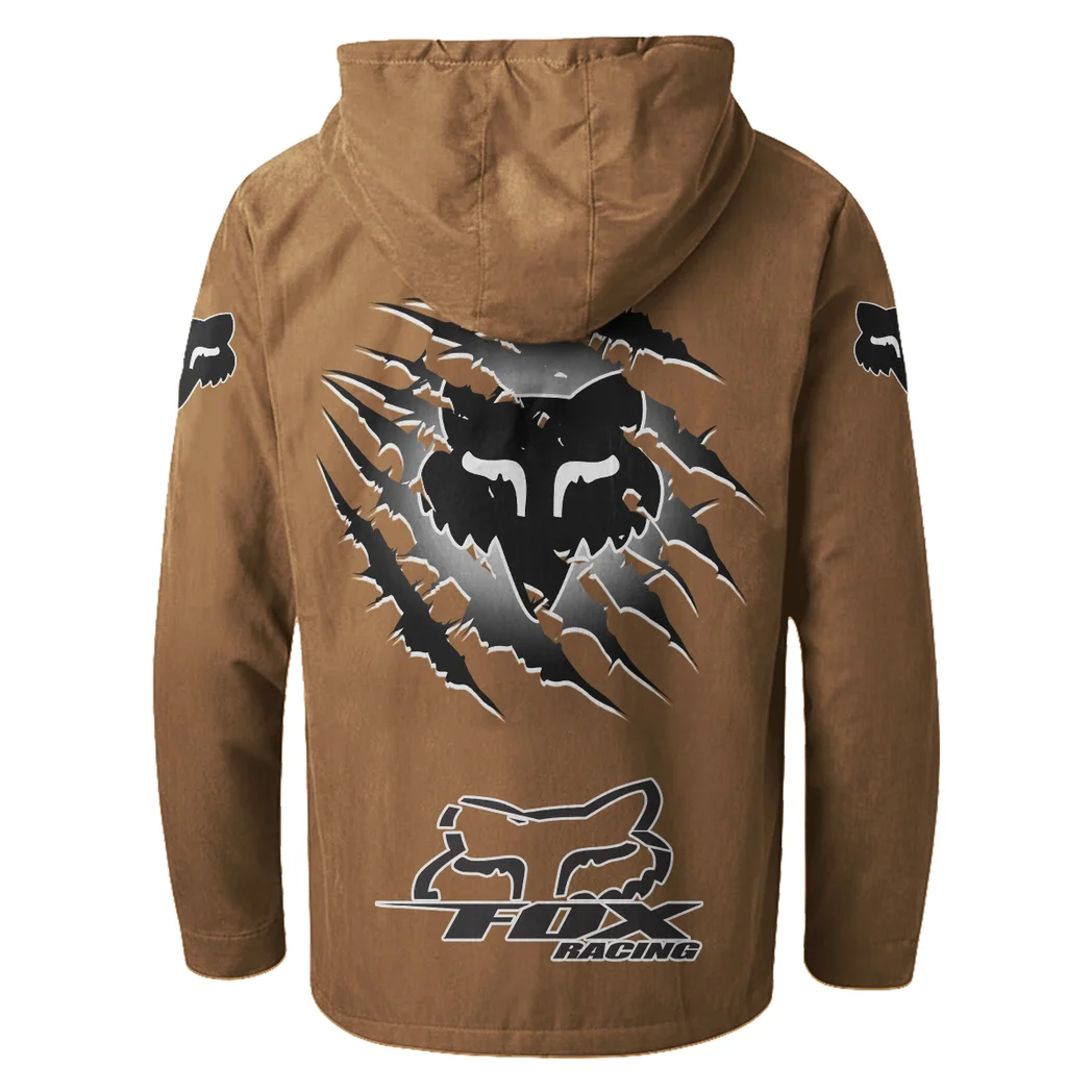 Motocross Gear Flannel Hoodie, Ride-Inspired Streetwear HVN1327FR - Camel - Image 4