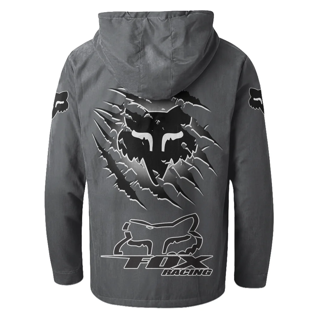 Motocross Gear Flannel Hoodie, Ride-Inspired Streetwear HVN1327FR - Gray - Image 4
