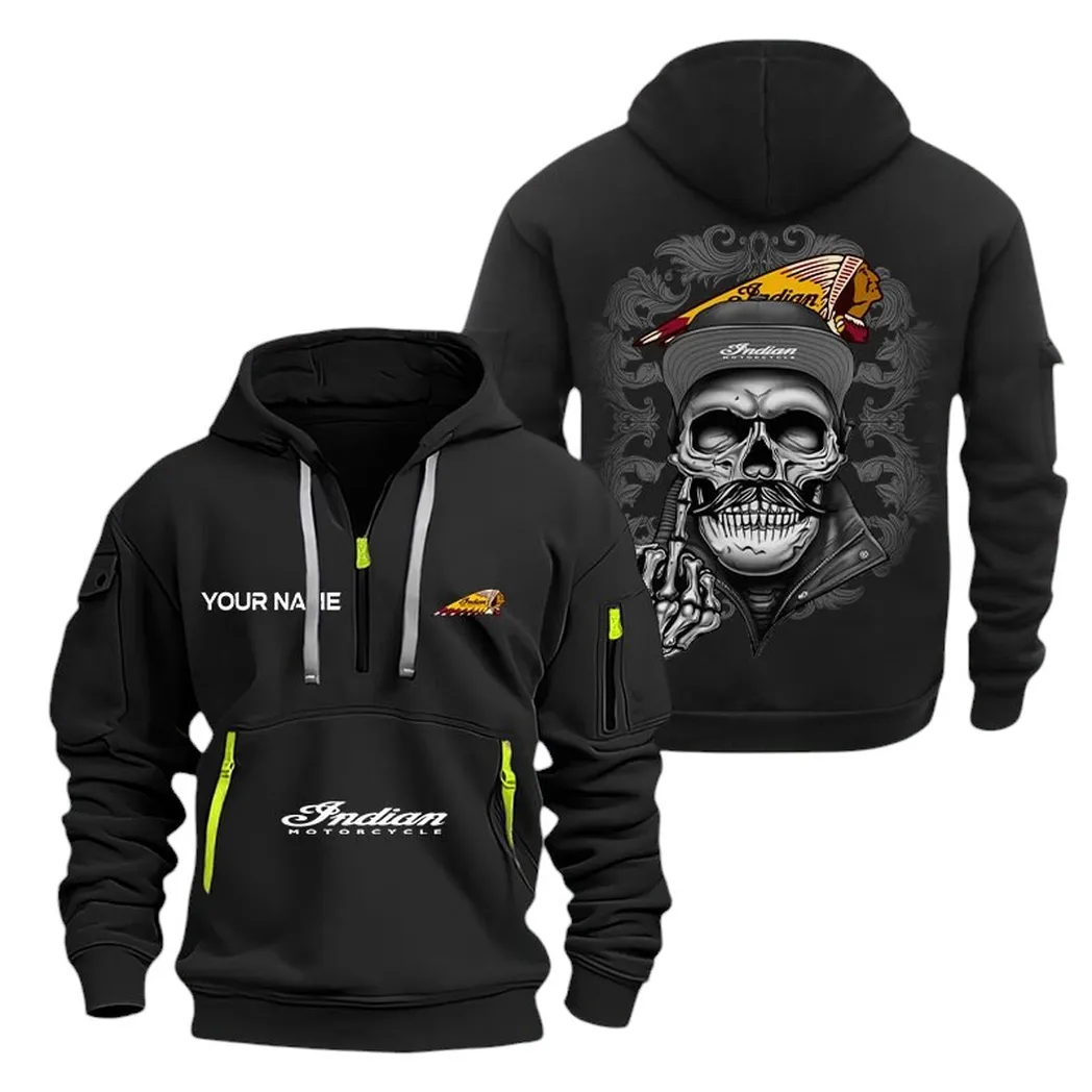 Motorbike Hoodie Half Zipper, Everyday Comfort Half-Zip Hoodie CAR166 - Black - Image 2