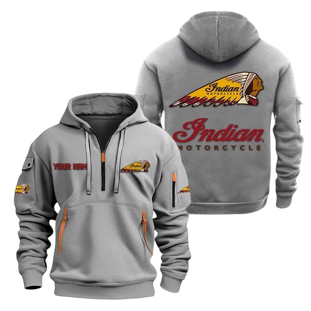 Motorbike Hoodie Half Zipper, Warm Up Hoodie CAR200 - Gray - Image 2