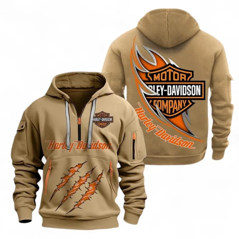 Motorcycle Hoodie Half Zipper, Active Supporter Half-Zip Hoodie CAR500 - Khaki - Image 2