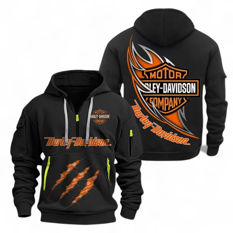 Motorcycle Hoodie Half Zipper, Warm Up Hoodie CAR500 - Black - Image 2