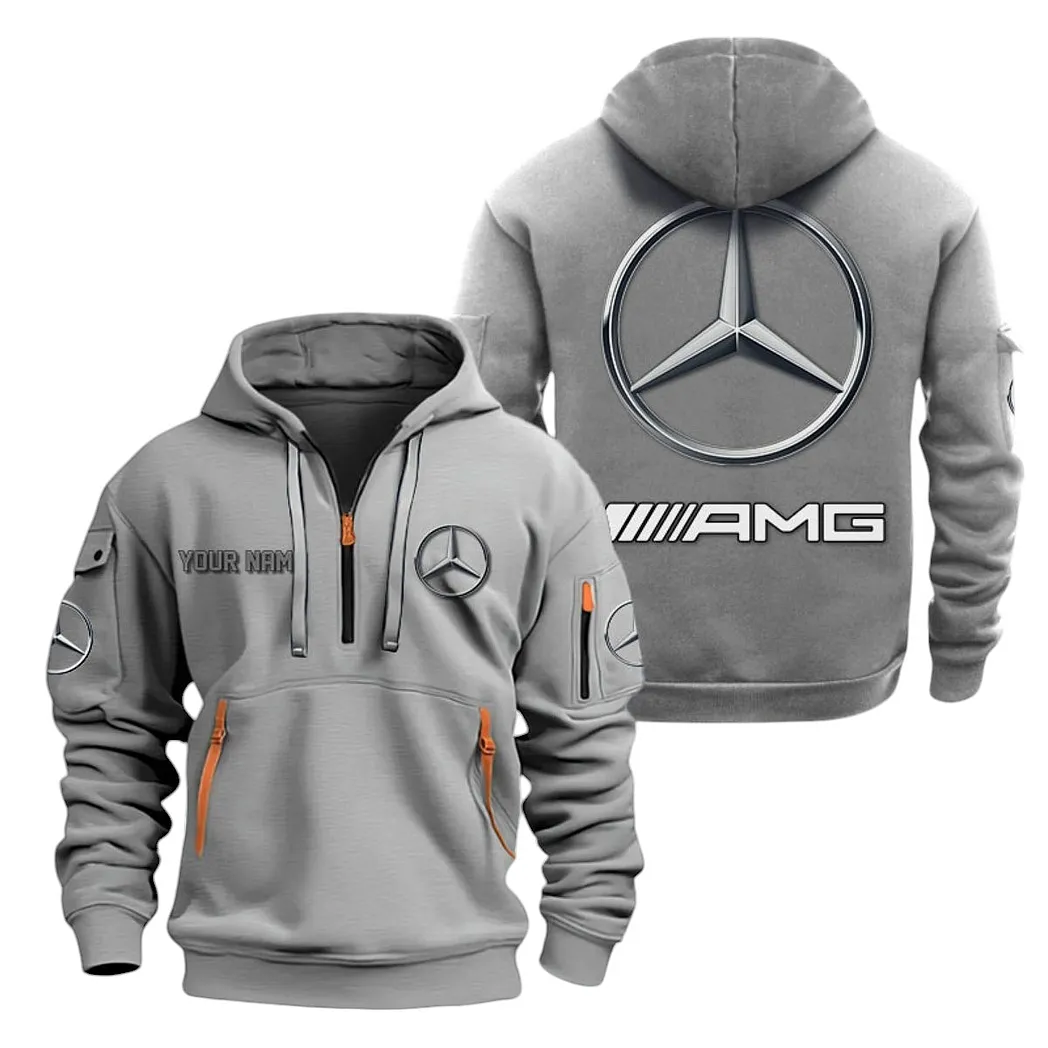 Motorsport Car Hoodie Half Zipper, Casual Sport Half-Zip Hoodie CAR200 - Gray - Image 2