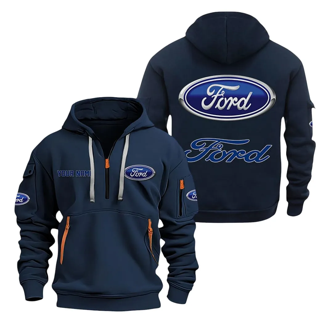 Muscle Car Hoodie Half Zipper, Athletic Fan Half-Zip Hoodie CAR200 - Navy - Image 2