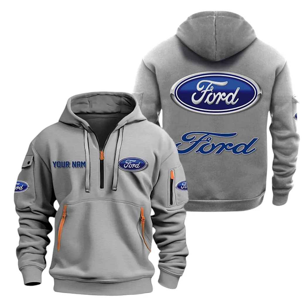 Muscle Car Hoodie Half Zipper, Warm Up Hoodie CAR200 - Gray - Image 2