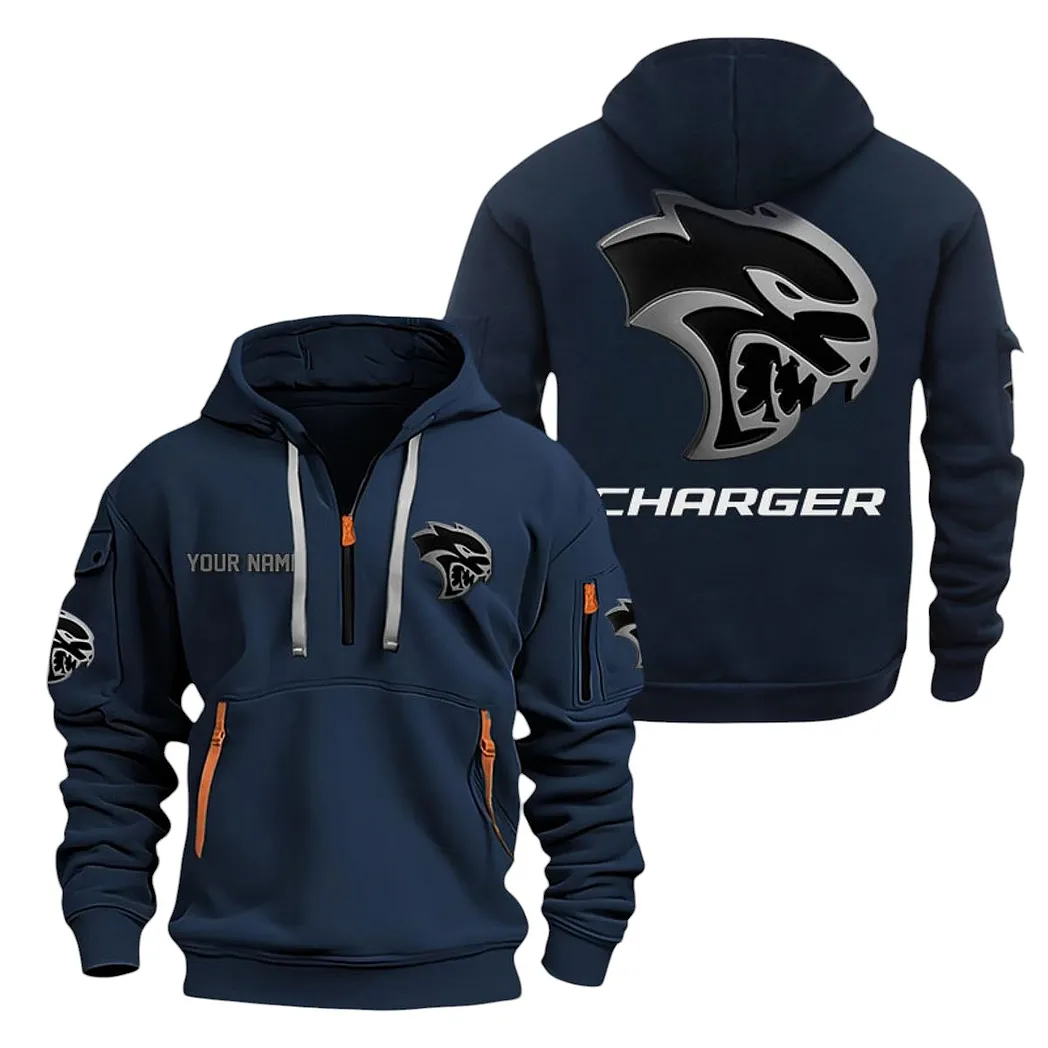 Muscle Sedan Hoodie Half Zipper, Bold Fan Hoodie CAR200 - Navy - Image 2