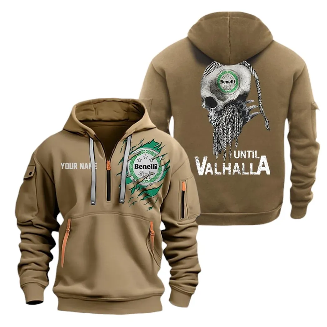 Naked Motorcycle Hoodie Half Zipper, Streetwear Fan Hoodie CAR072 -Khaki - Image 2
