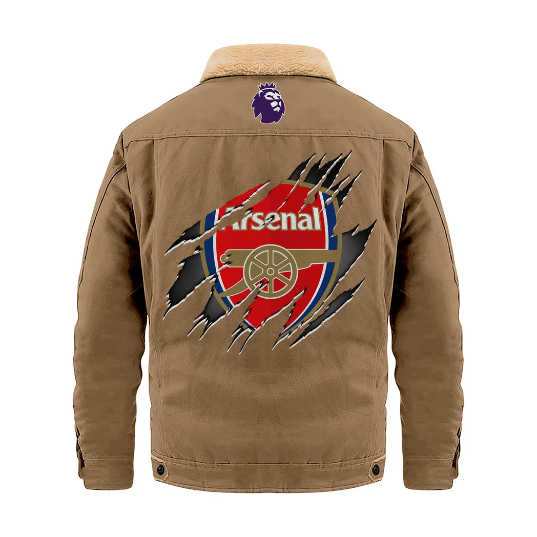 North London Reds Jacket Fur Collar Fleece, Signature Victory Jacket HVN1390AR - Khaki - Image 3