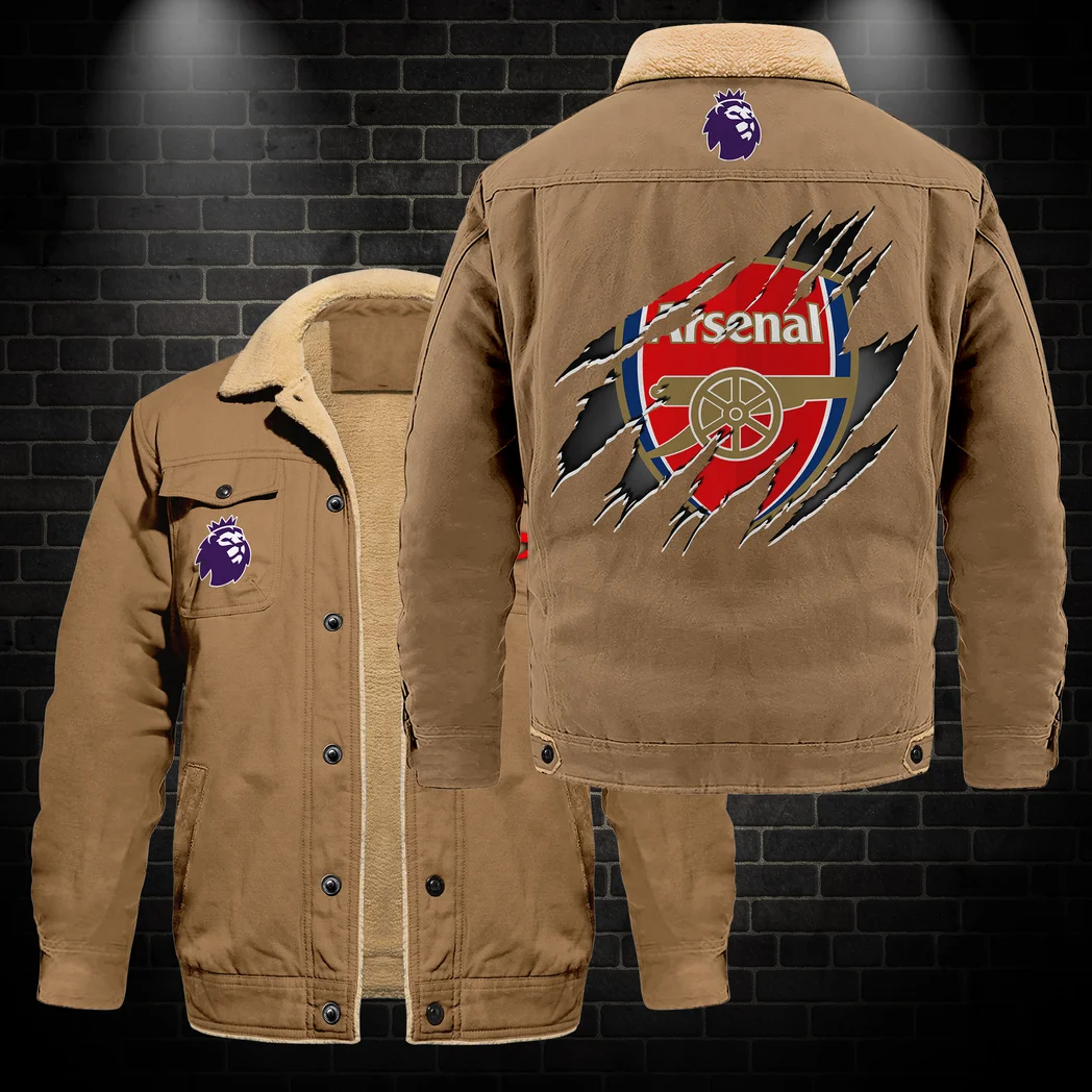 North London Reds Jacket Fur Collar Fleece, Signature Victory Jacket HVN1390AR - Khaki