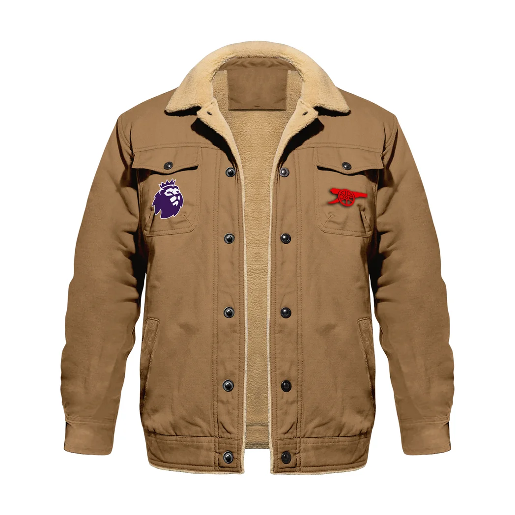North London Reds Jacket Fur Collar Fleece, Signature Victory Jacket HVN1390AR - Khaki - Image 2