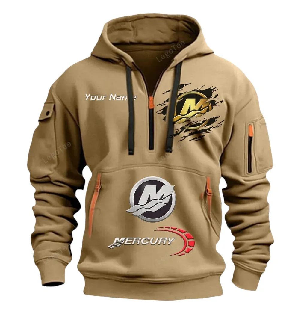 Ocean Engine Hoodie Half Zipper, Athletic Fan Half-Zip Hoodie CAR113 - Khaki - Image 2