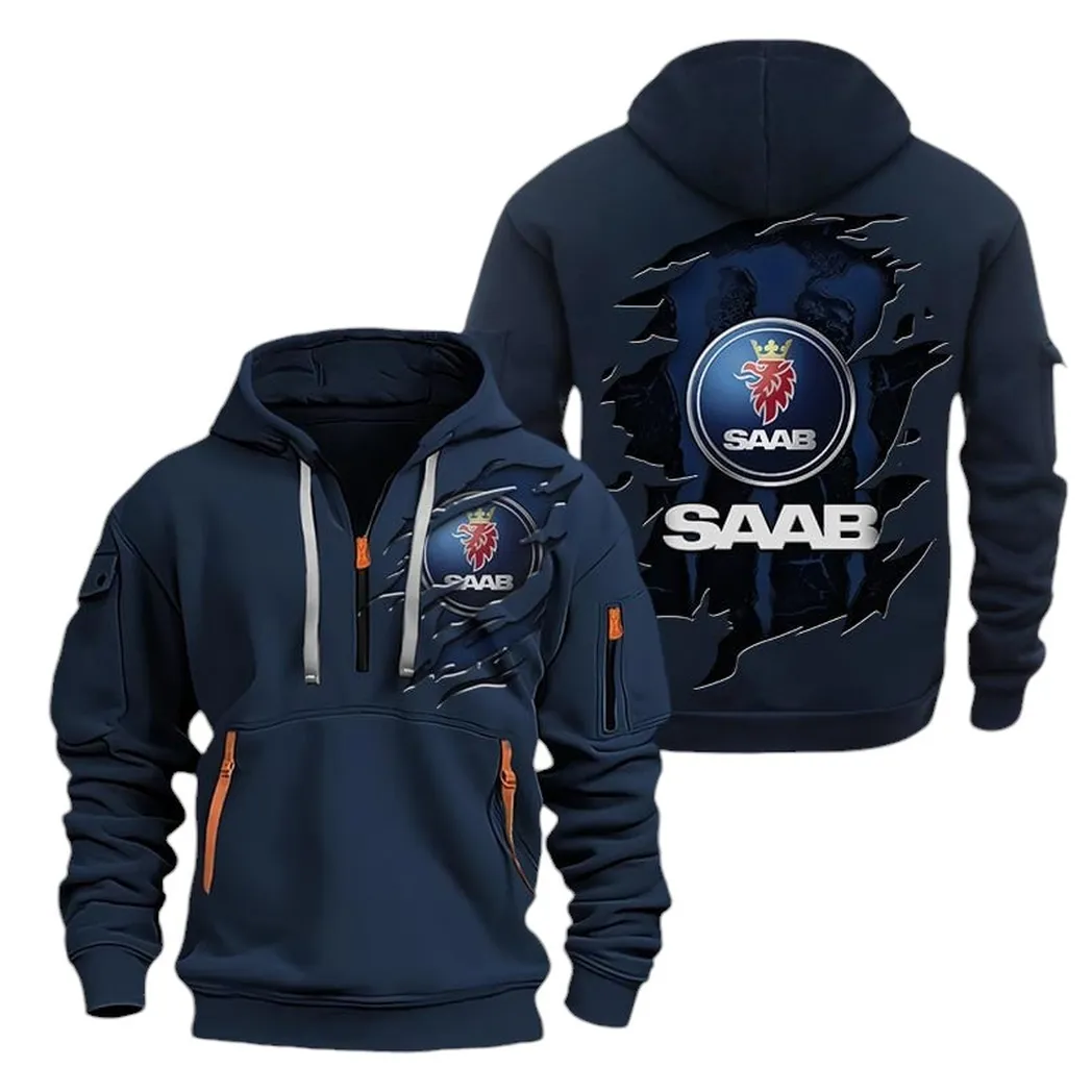Off-Road Auto Hoodie Half Zipper, Streetwear Fan Hoodie CAR021 -Navy - Image 2