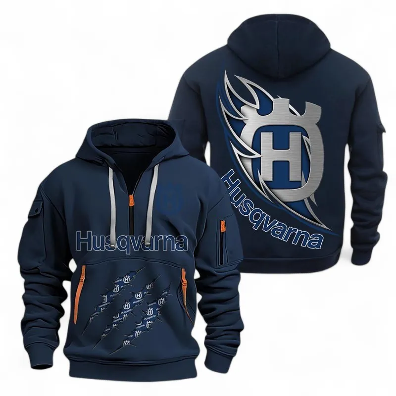 Off-Road Racer Hoodie Half Zipper, Bold Fan Hoodie CAR500 - Navy - Image 2
