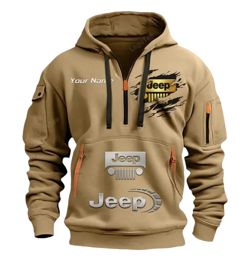 Off-Road Vehicle Hoodie Half Zipper, Everyday Fan Hoodie CAR113 - Khaki - Image 2