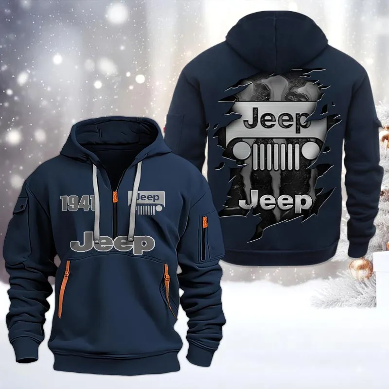 Open-Top SUV Hoodie Half Zipper, Everyday Comfort Half-Zip Hoodie CAR198 - Navy - Image 2