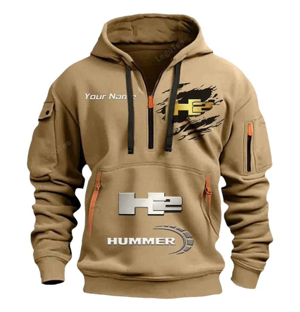 Oversized Utility SUV Hoodie Half Zipper, Streetwear Fan Hoodie CAR113 - Khaki - Image 2